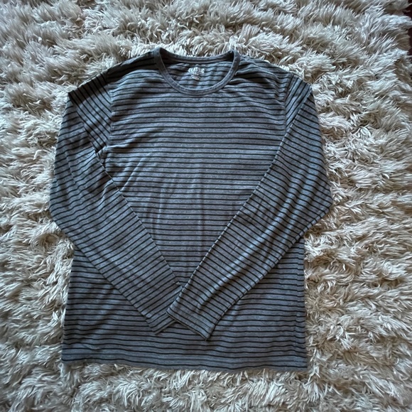 Old Navy Men's Long Sleeve Striped Shirt Size L Gray & Olive Green Striped - Picture 1 of 6